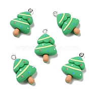 Christmas Opaque Resin Pendants, with Platinum Tone Iron Loops, Christmas Tree Charm, Medium Sea Green, 29.5x18x7.5mm, Hole: 2x2.4mm(RESI-G043-A05)