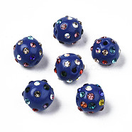 Polymer Clay Rhinestone Beads, Pave Disco Ball Beads, Round, Dark Blue, PP15(2.1~2.2mm), 9~10.5x9mm, Hole: 1.2mm(RB-T017-31A-A)