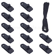 PANDAHALL ELITE Plastic Camping Tent Clips, Windproof Awning Tent Clamp with Spiral Buckle, Lightweight Canvas Fixing Buckle, Outdoor Tarpaulin Clips, with Polyester Cord, Black, 8.5x2.6x2.8cm, Hole: 13mm, 12pcs(TOOL-PH0001-36)