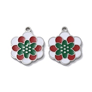 304 Stainless Steel Pendants, with Enamel, Flower Charm, Stainless Steel Color, 17x14x1.5mm, Hole: 1.6mm(STAS-C083-12P-02)