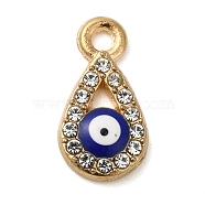 Alloy Enamel Rhinestone Glass Pendants, Golden, Evil Eye, Teardrop, 15.5x8x2.5mm, Hole: 1.8mm(ENAM-U003-02G-09)