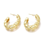 Brass Half Hoop Earrings, with Steel Pin and Plastic Ear Nuts, Long-Lasting Plated, Textured, Oval, Real 18K Gold Plated, 32x22.8x4.5mm, Pin: 0.7mm(EJEW-H104-12G)