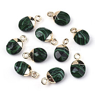 Synthetic Malachite Charms, Top Light Gold Plated, with Iron Loop, Oval, Faceted, 14~15x8x5mm, Hole: 1.8mm(G-N326-58E)