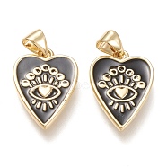 Brass Enamel Pendants, Real 18K Gold Plated, Heart with Eye, Black, 18.5x12.5x1.6mm, Hole: 3.5x5mm(ZIRC-F116-10A-G)