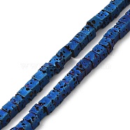 Electroplated Natural Lava Rock Beads Strands, Square, Blue Plated, 2.5x2.5x2.5mm, Hole: 0.8mm, about 158pcs/strand, 16.14''(41cm)(G-Q1009-B01-02A)