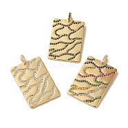 Brass Micro Pave Colorful Cubic Zirconia Pendants, Real 18K Gold Plated, Cuboid, 34.5x21x5.5mm, Hole: 2.5x2.5mm(KK-R162-041G)