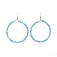 Natural Howlite Dangle Earrings, Dyed & Heated, with Stainless Steel Hook, Ring, 60~61x44mm, Pin: 0.6mm(EJEW-K077-A02)