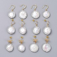 Natural Pearl Dangle Earring Sets, with Polymer Clay Rhinestone, Brass Earring Findings and Ear Nuts, with Cardboard Packing Box, Golden, 34~40mm, Pin: 0.8mm, 3pairs/set(EJEW-JE03912)