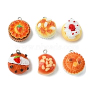 Opaque Resin Pendants, Imitation Bread Charms, with Platinum Plated Iron Loops, Mixed Shapes, Mixed Color, 24~26x17~21.5x13.5~18mm, Hole: 2mm(RESI-P038-A02)