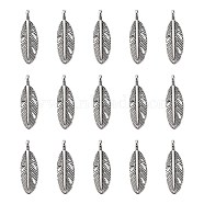 Tibetan Style Alloy Pendants, Lead Free & Cadmium Free & Nickel Free, Feather, Antique Silver, about 9mm wide, 30mm high, 2mm thick, hole: 2mm(LF0087Y-NF)