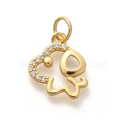 Rack Plating Brass Micro Pave Cubic Zirconia Pendants, Long-Lasting Plated, Lead Free & Cadmium Free, Zodiac Signs Charms, with Jump Ring, Dog, 12x12x2mm(KK-H508-28G-12)