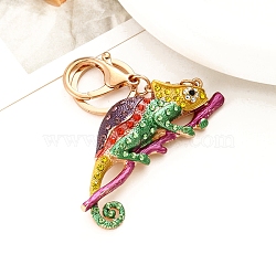 Zinc Alloy Keychains, Colorful Chameleon, Lizard, Gold, Pendant: 80x25mm(PW-WG17A80-01)