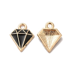 Alloy Enamel Pandants, Lead Free & Cadmium Free, Light Gold, Diamond Charm, Black, 15x12x2.5mm, Hole: 1.8mm(ENAM-K067-55KCG-01)