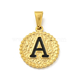 Ion Plating(IP) 304 Stainless Steel Enamel Pendants, Golden, Flat Round with Letter Charm, Letter A, 21x18x2mm, Hole: 8x3.5mm(STAS-R231-19A-G)