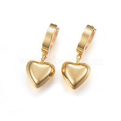 304 Stainless Steel Dangle Hoop Earrings, Hypoallergenic Earrings, Heart, Golden, 29mm, Pendant: 15x12x7mm, Pin: 1mm(EJEW-H367-24G)