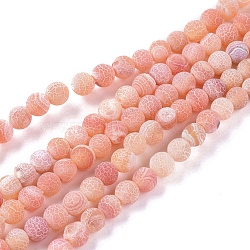 Natural Weathered Agate Beads Strands, Dyed & Heated, Frosted, Round, Dark Orange, 6mm, Hole: 1.2mm, about 62pcs/strand, 13.77 inch(35cm)(G-L534-07-6mm)