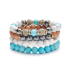 4Pcs 4 Style Natural Wood & Mixed Stone Beaded Stretch Bracelets Set, Essential Oil Gemstone Jewelry for Women, Inner Diameter: 2-1/8~2-3/8 inch(5.3~6.1cm), 1Pc/style(BJEW-JB08821)