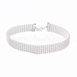 5 Row Crystal AB Rhinestone Choker Necklace, Wide Rhinestone Necklace for Women, Platinum, 12.6 inch(32cm)(NJEW-F289-03A-P)