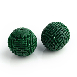 Handmade Cinnabar Beads, Carved Lacquerware, Round, Dark Green, 16x15mm, Hole: 2mm(X-CARL-R002-15mm-04)