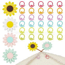 Sunflower Silicone Knitting Needle Point Protectors, Knitting Needle Stoppers with Baking Painted Zinc Alloy Stitch Marker Rings, Mixed Color, 14.5~39x1~10mm, 34pcs/box(DIY-NB0010-91)