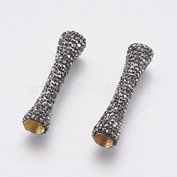 Polymer Clay Rhinestone Tube Beads, with Brass Findings, Golden, Jet, 41x9mm, Hole: 2~6mm(RB-K054-10A)