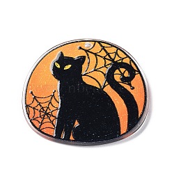 Halloween Theme Opaque Printed Acrylic Pendants, Oval Charms, Black, 38x42x2mm, Hole: 2mm(OACR-G013-03D)