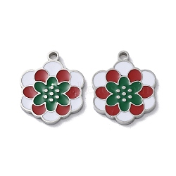 304 Stainless Steel Pendants, with Enamel, Flower Charm, Stainless Steel Color, 17x14x1.5mm, Hole: 1.6mm(STAS-C083-12P-02)