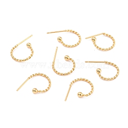 304 Stainless Steel Stud Earring Findings, Half Hoop Earrings, Twist Ring, Real 18k Gold Plated, 12.5x18.5x1.2mm, Pin: 0.7mm(X-STAS-L252-001G)