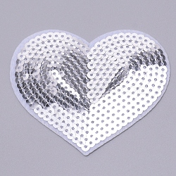 Embroidery Thread Sew on Hot Melt Glue Blankets Cloth, with Paillette, Cloth Accessories, Appliques, Heart, Silver, 6.9x8.5x0.15cm(DIY-WH0199-24L)