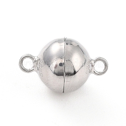 Anti-Tarnish Rhodium Plated 925 Sterling Silver Magnetic Clasps, Round, Platinum, 14x9x9x9mm, Hole: 1.5mm(STER-A001-02A-P)