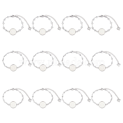 12Pcs 3 Style 304 Stainless Steel Bracelet Making, with Lobster Claw Clasps, Link Chains and Flat Round Cabochon Settings, Stainless Steel Color, 4pcs/style(MAK-UN0001-36)