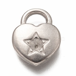 Tarnish Resistant 304 Stainless Steel Pendant Rhinestone Settings, Heart Lock with Star, Stainless Steel Color, Fit for 2mm Rhinestone, 18x14x4mm, Hole: 4x5mm(STAS-H126-22P)