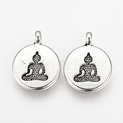 Tibetan Style Alloy Pendants, Flat Round, Cadmium Free & Nickel Free & Lead Free, Antique Silver, 19x15x2mm, Hole: 1.5mm, about 520pcs/1000g(TIBEP-Q078-28AS-NR)