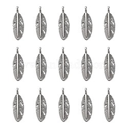 Tibetan Style Alloy Pendants, Lead Free & Cadmium Free & Nickel Free, Feather, Antique Silver, about 9mm wide, 30mm high, 2mm thick, hole: 2mm(LF0087Y-NF)