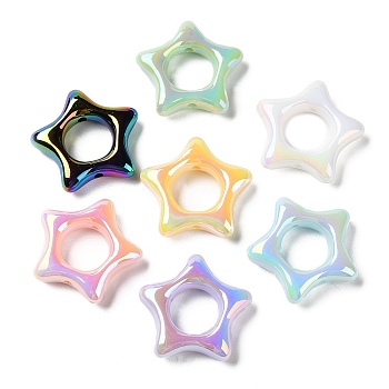 UV Plating Rainbow Iridescent Acrylic Bead Frames, Star, Mixed Color, 27x29x6.8mm, Hole: 2mm
