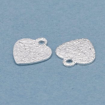Brass Charms, Heart, 925 Sterling Silver Plated, 8x7x0.5mm, Hole: 1mm