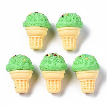 Spray Painted Resin Cabochons, Ice Cream, Green, 22~23x17x16.5mm