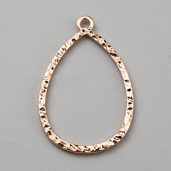 Alloy Open Back Bezel Pendants, for DIY UV Resin, Epoxy Resin, Rose Gold, Teardrop, 35x23x2mm, Hole: 2mm