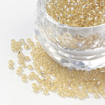 8/0 Grade A Round Glass Seed Beads, Silver Lined, Pale Goldenrod, 8/0, 3x2mm, Hole: 1mm, about 10000pcs/pound