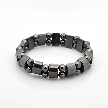 Magnetic Hematite Tow Row Rectangle and Round Beads Stretch Bracelets for Valentine's Day Gift, 60mm