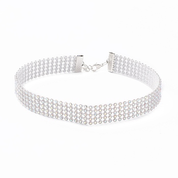 5 Row Crystal AB Rhinestone Choker Necklace, Wide Rhinestone Necklace for Women, Platinum, 12.6 inch(32cm)