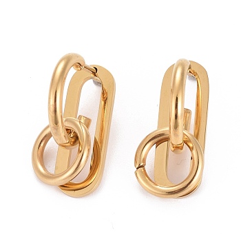 304 Stainless Steel Half Hoop Earrings, Stud Earrings, with Ear Nut, Oval & Ring, Golden, 24x12x24mm, Pin: 1mm