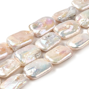 Natural Baroque Pearl Keshi Pearl Beads Strands, Cultured Freshwater Pearl, Rectangle, Grade A, Old Lace, 18.5~19.5x14~15x4.5~5.5mm, Hole: 0.7mm, about 21pcs/strand, 15.63''(39.7cm)