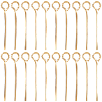 Brass Eye Pins, for Jewelry Making, Real 18K Gold Plated, 21 Gauge, 20x0.7mm, Hole: 2mm, about 200pcs