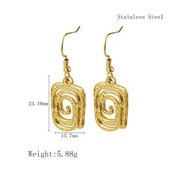 Stylish Stainless Steel Spiral Pendant Dangle Earrings for Daily Wear, Multiple Options, Golden, Rectangle, 23.19x15.7mm