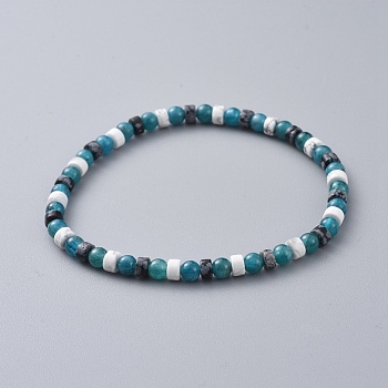 Natural Apatite & Howlite & Snowflake Obsidian Beads Stretch Bracelets, 2-1/8 inch(5.5cm)
