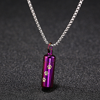 Stainless Steel Column Pendant Necklaces for Women, Urn Ashes Necklaces, Purple, no size