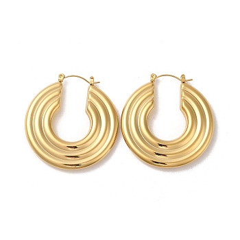 Ion Plating(IP) 304 Stainless Steel Donut Thick Hoop Earrings, Real 14K Gold Plated, 41.5x39.5x5.5mm