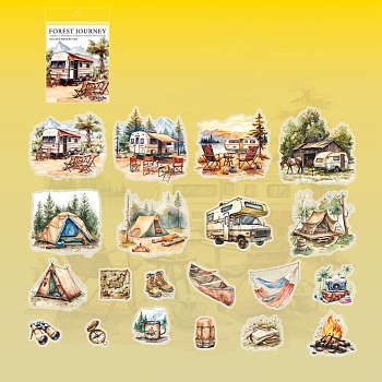 Waterproof PET Stickers Set, Decorative Stickers, Camping Theme, Mixed Shapes, 30~80x29~80x0.1mm