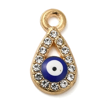 Alloy Enamel Rhinestone Glass Pendants, Golden, Evil Eye, Teardrop, 15.5x8x2.5mm, Hole: 1.8mm